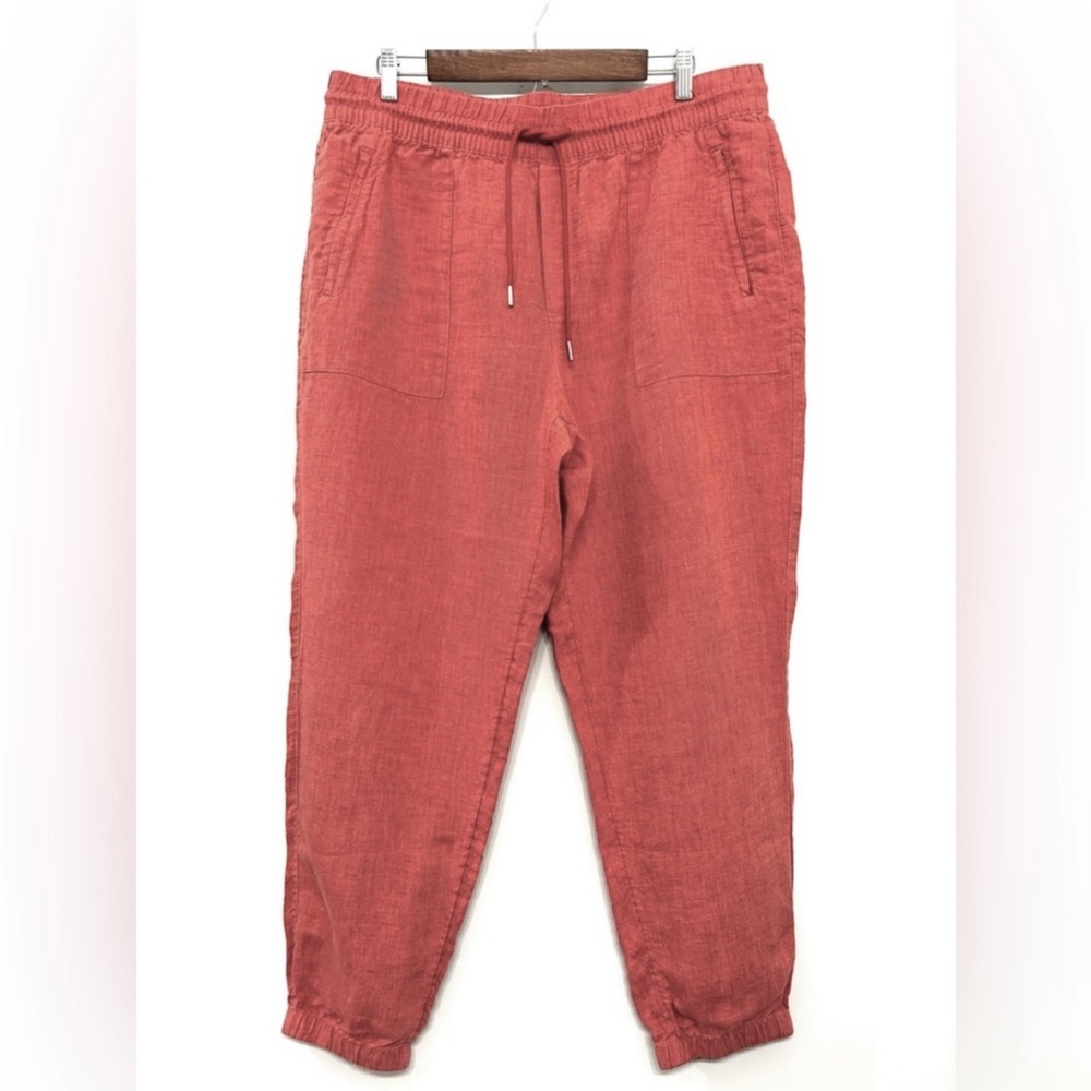 Athleta Retreat 100% Linen Pants Jogger High Rise Persimmon Coral Women’s Sz 16